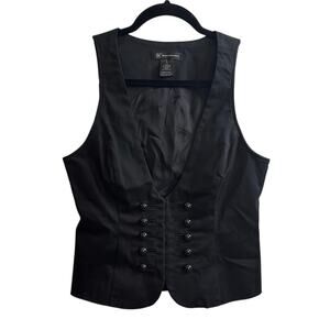 INC International Concepts Vest Womens 4 Black Faux Button Cropped V-Neck Y2K